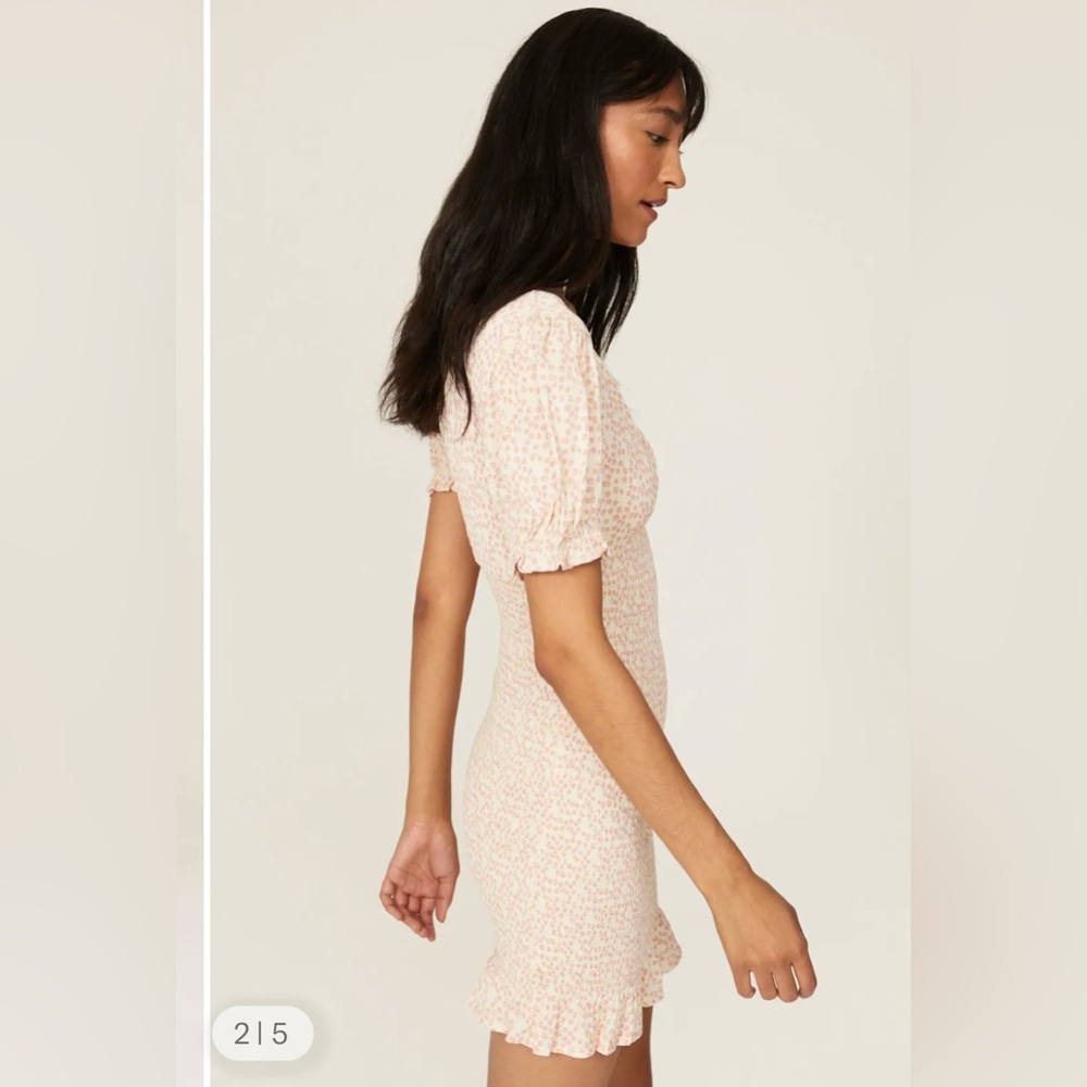 AREA pink Cream smocked Floral Mini Dress puff sleeves Rent the Runway Small - Picture 3 of 7